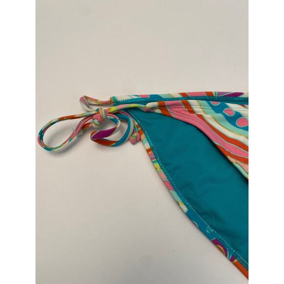 Xhilaration Bikini Bottom Medium Tie String 70's 80's Teal Pink Gold Palm Royale - Picture 3 of 11